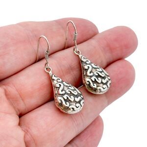 Vintage Sterling Silver 925 4cm Teardrop Swirl Dangle Earrings